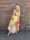 conjunto feminino saia floral fluido amarelo