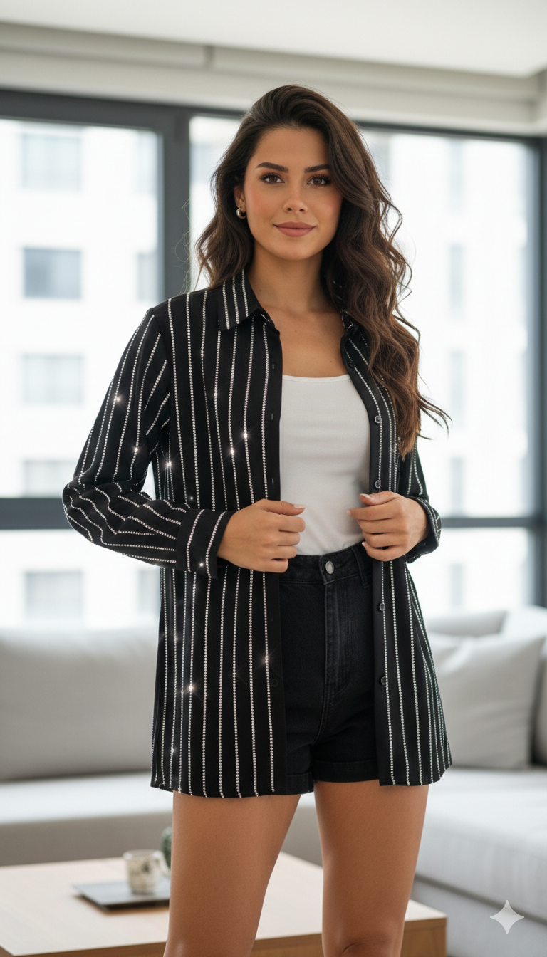 Camisa Oversised Strass
